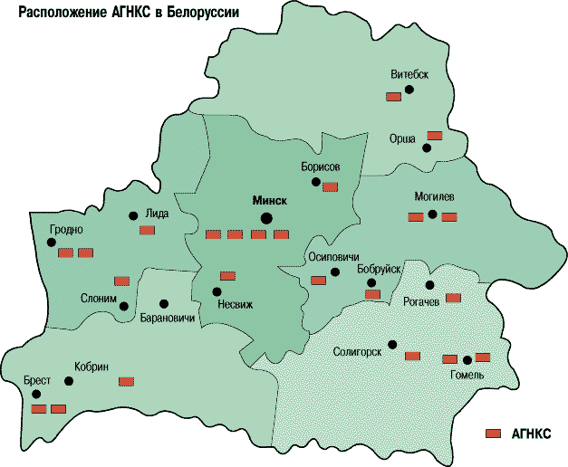 Расположение АГНКС в Белоруссии